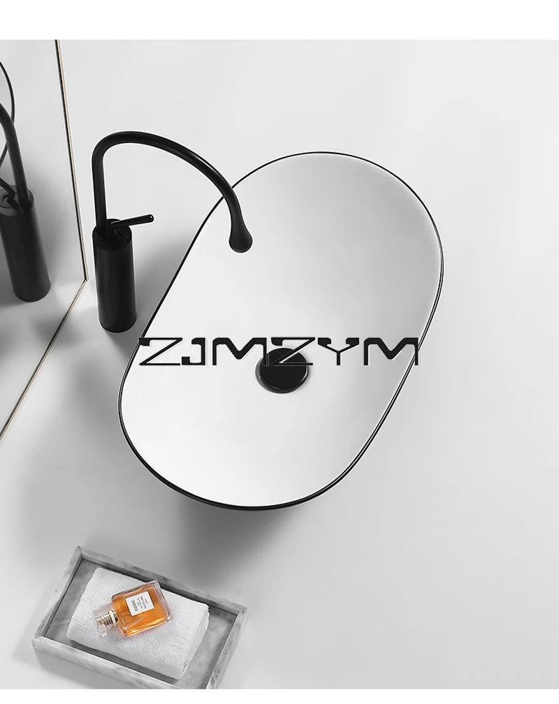 Nordic Keramik Gefäß Waschbecken Eitelkeit Schüssel Oval Badezimmer Tisch Waschbecken Toilette Balkon Kunst Becken Über Theke Sockel Waschbecken