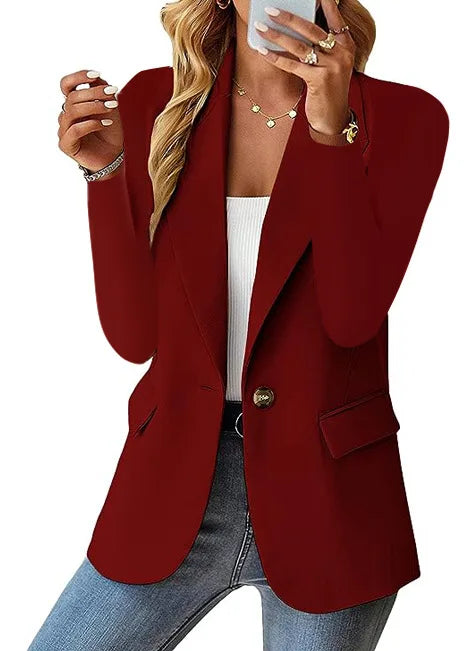 Modische Casual Frauen Blazer 2024 Frühling Herbst Neue Einfarbig Drehen Unten Kragen Langarm Anzug Mantel Elegante Büro Dame