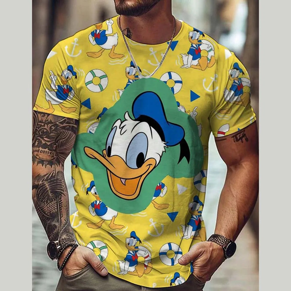 Disney Summer Men Donald Duck T-Shirt Cute Cartoon Print Tops Tees Fashion Short Sleeve Clothing Male Daily Casual Streetwear.