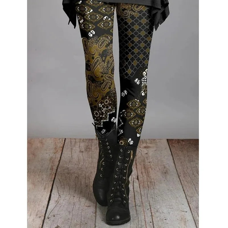 Women Legging Retro Floral Slim Fit Leggings Artistic Print Soft Stretchy Pants Forest Style Ethnic Style Trouser Autumn Winter.