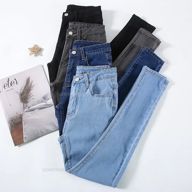 2024 New Sexy Skinny Jeans Women Hip Lift Stretch Pencil Denim Pants Casual Soft Slim Female Trousers Black Gray Blue.
