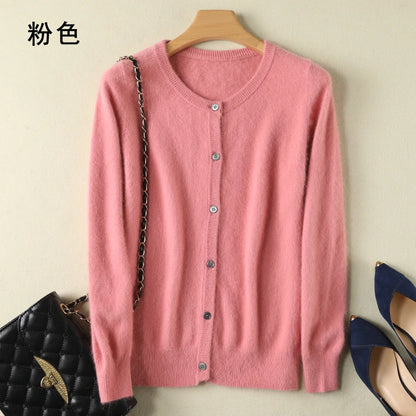 Women Cardigan Large Size Warm Pure Mink Cashmere Sweaters O-neck Loose Coat Female Sweater Ladies' Jacket Solid Knit Cardigans