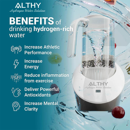 ALTHY Hydrogen Water Pitcher Generator Machine Bottle Jug Kettle SPE PEM Technology. Balanced Water PH Calcium Sulfite filter.