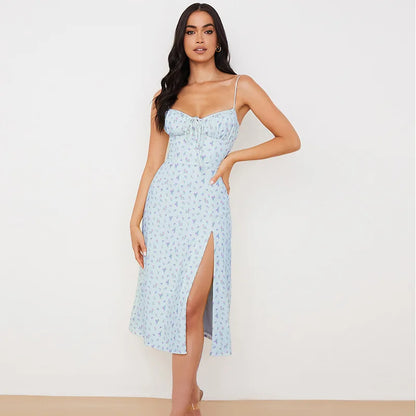 Hugcitar Frauen Elegante Blumen Strand Urlaub Bodycon Streetwear Langes Kleid 2024 Sommer Kleidung Großhandel Artikel Für Business.