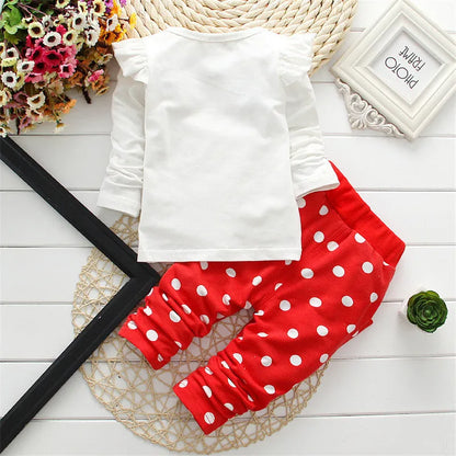 Stumbling toddler girl cartoon long sleeved set T-shirt+pants 2-piece children's fashion baby jacket newborn cotton set.