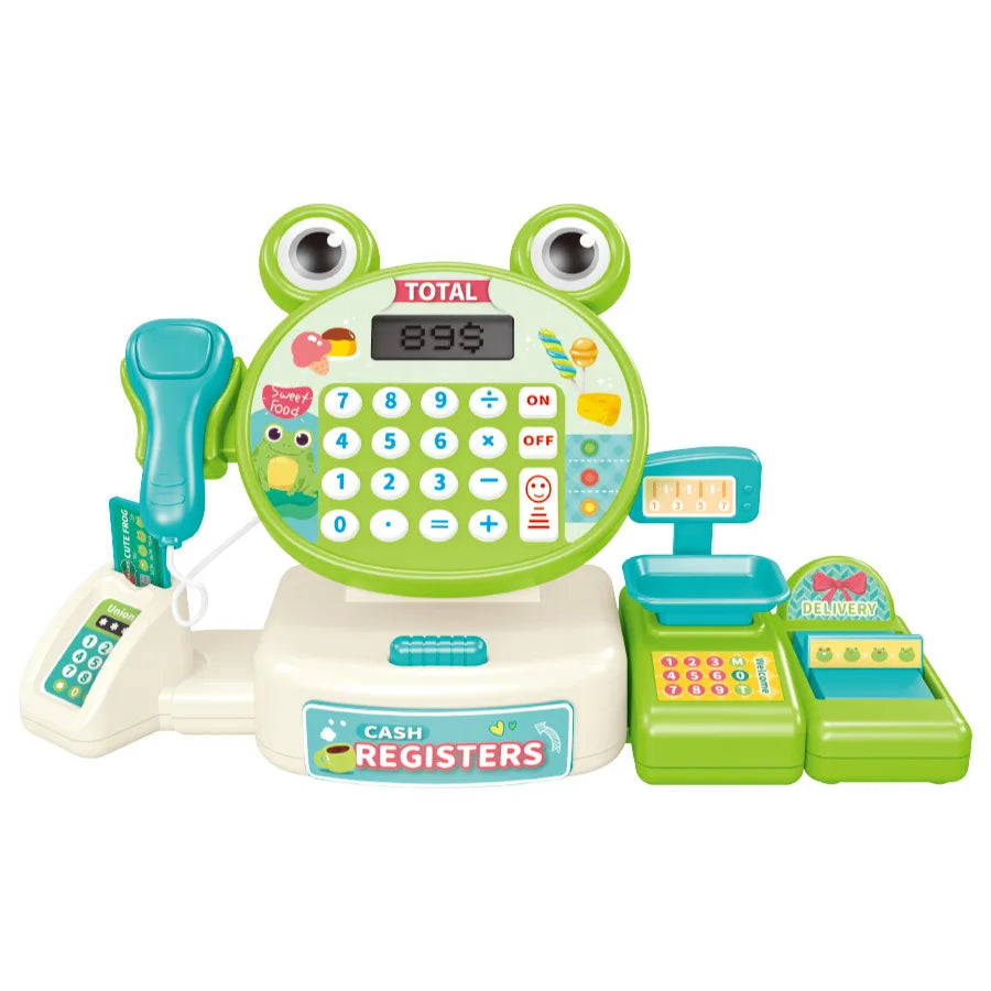 Children's Play Home Simulation Supermarket Cashier Cartoon Frog Shopping Computer with Sound Effects Girl Toys.