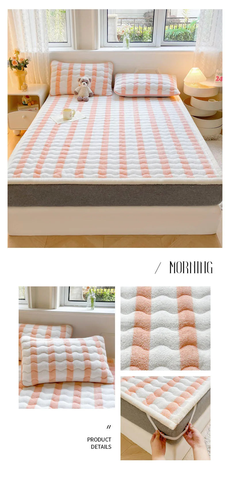 Checkered A-Class Thick Quilted Mattress 1 Pcs Warm Antibacterial Bed Pad for Autumn Winter Super Soft Fits Mattress for Single.