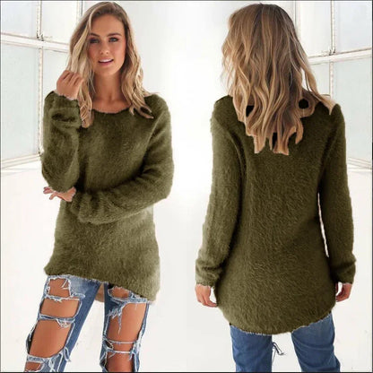 Frauen warmen Pullover einfarbig o Hals lose Baumwolle gestrickt Pullover langen Pullover lässig übergroße Bluse Damen Hipster Kleidung