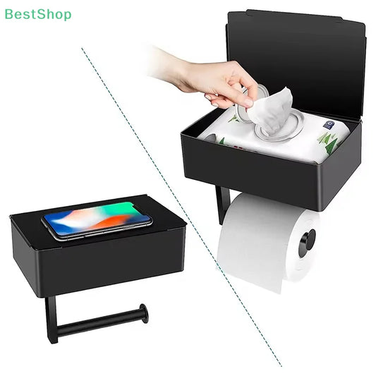 An der Wand montierter Toilettenpapierhalter mit Regal und Aufbewahrungsbox, Multifunktions-Tücherspender, passend für die Aufbewahrung von Badezimmer-Wischtuch