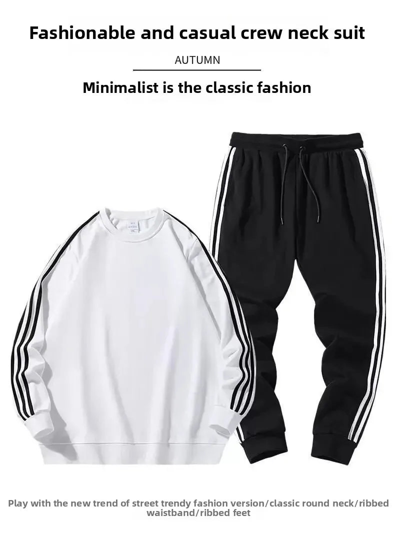 Autumn Winter round Neck Sweatshirt Men Loose Sports American Casual Cotton Fleece Versatile Comfortable Men's Set.