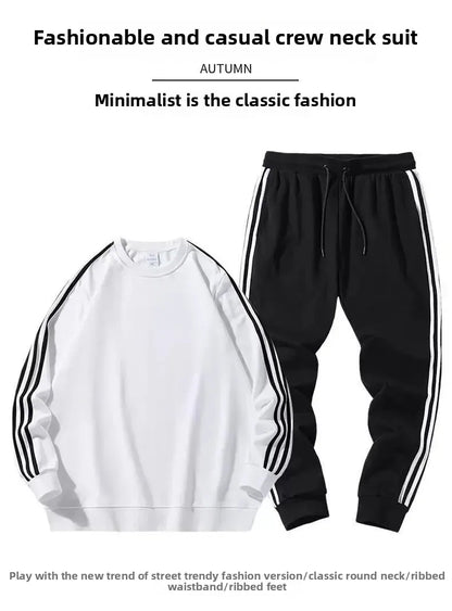 Autumn Winter round Neck Sweatshirt Men Loose Sports American Casual Cotton Fleece Versatile Comfortable Men's Set.