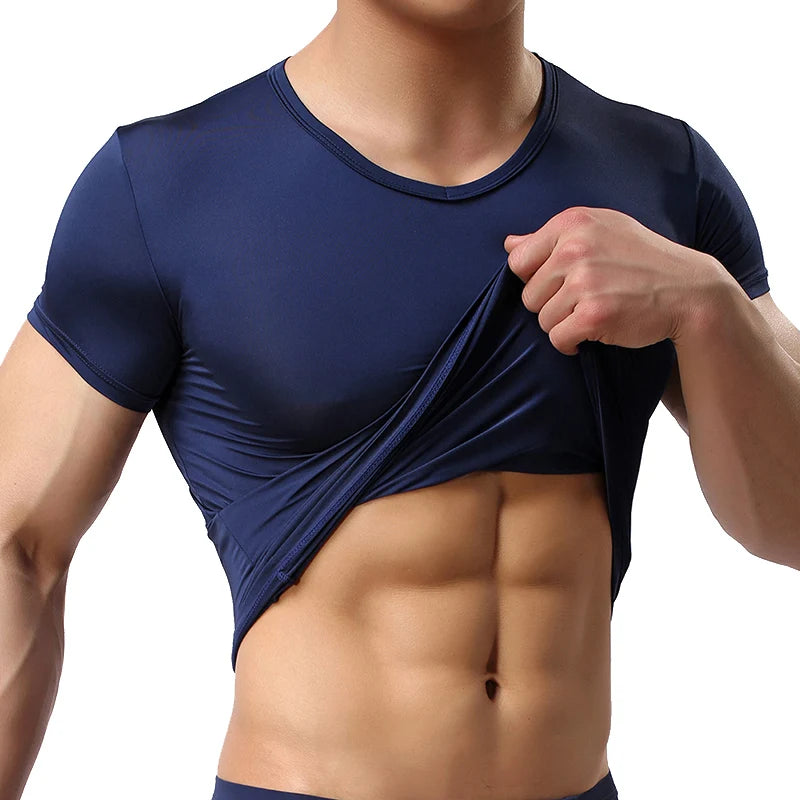 Ice Silk T Shirt for Men Summer Breathable Short Sleeve Tops Men's Quick Dry T-shirt Trainer Slim Tops