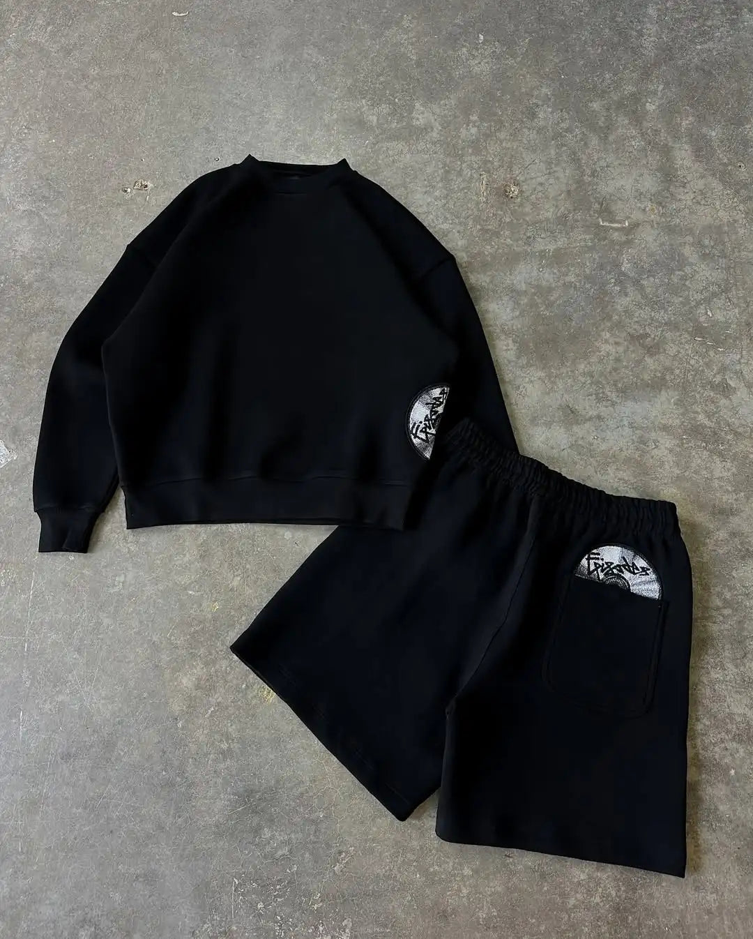 Grey Disc Pattern Mens Shorts Set Sporty Casual Wear Comfortable Loose Tracksuit Breathable Fabric Minimalist Modern Athleisure.