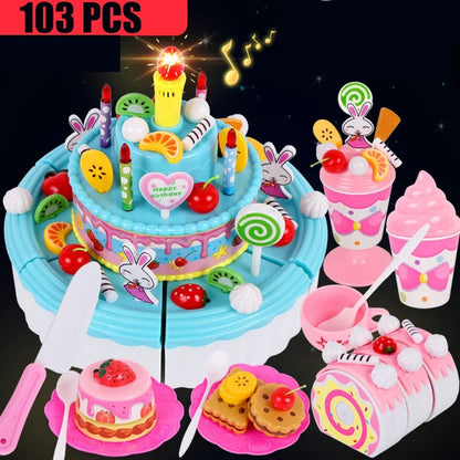 Pretend Play Tea Set Utensils Cut Kids Play House Birthday Cake Toys Children Toy Food Cake Model Girl Simulation Kitchen Coffee