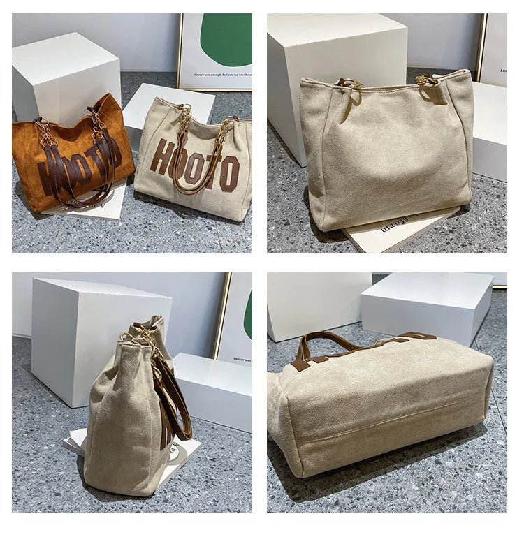 Solid Color Shoulder Bag, Trendy Letters Tote Bag, Canvas Campus Handbag for Women, Office,College,Work,Travel Hand Bags Bolsa.
