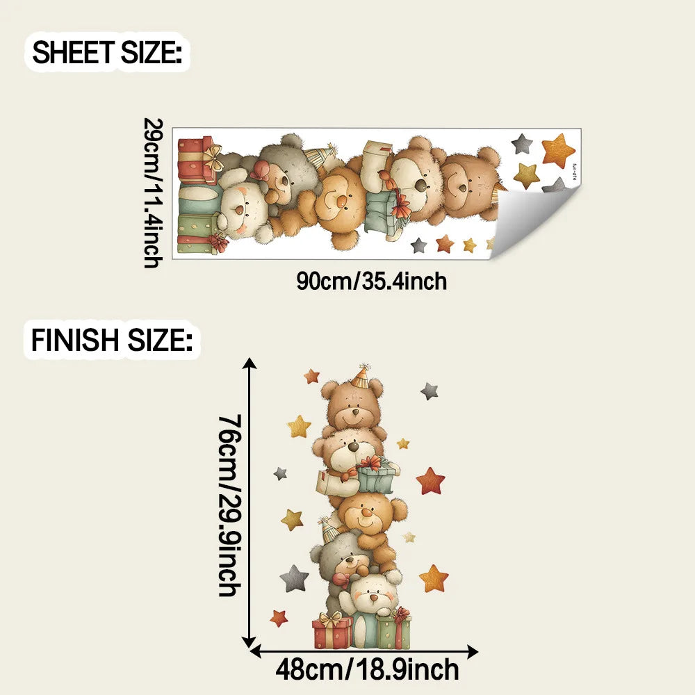 Cute Bear Moon Star Wall Stickers for Kids Rooms Girls Boys Baby Room Decoration Kawaii Cartoon Animal Nursery Wallpaper Vinyl