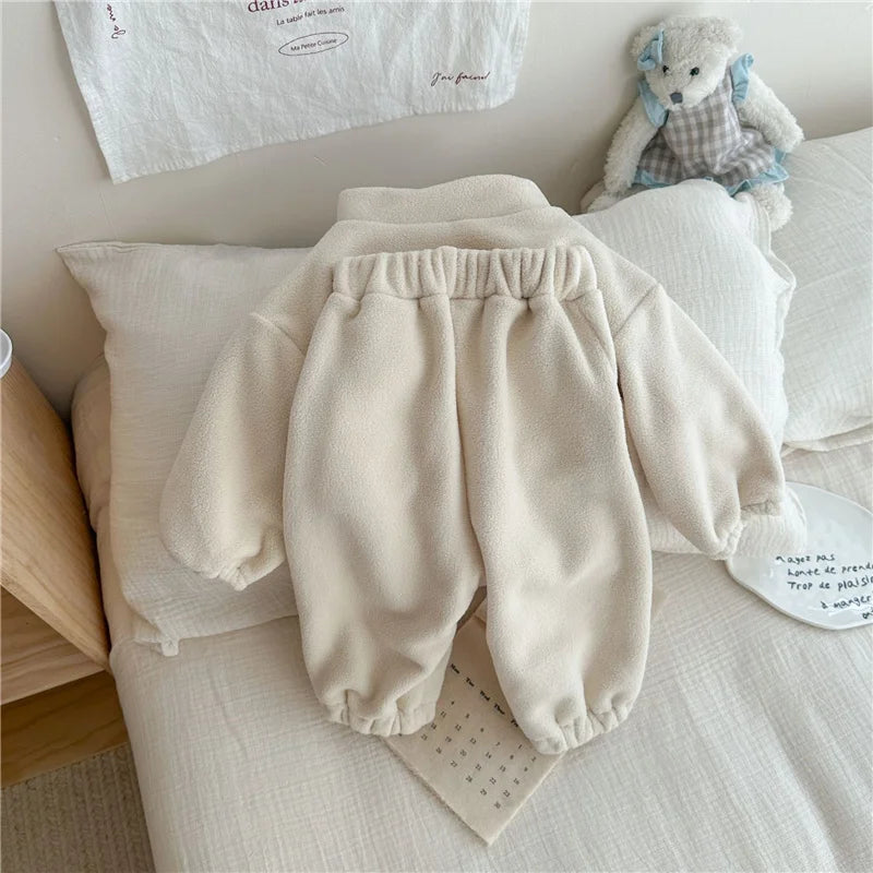 Kids Fleece Warm Set Winter Plus Velvet Outfits Long Sleeved Pullover Tops+Pants 2Pcs Autumn Children's Casual Clothing Suits.