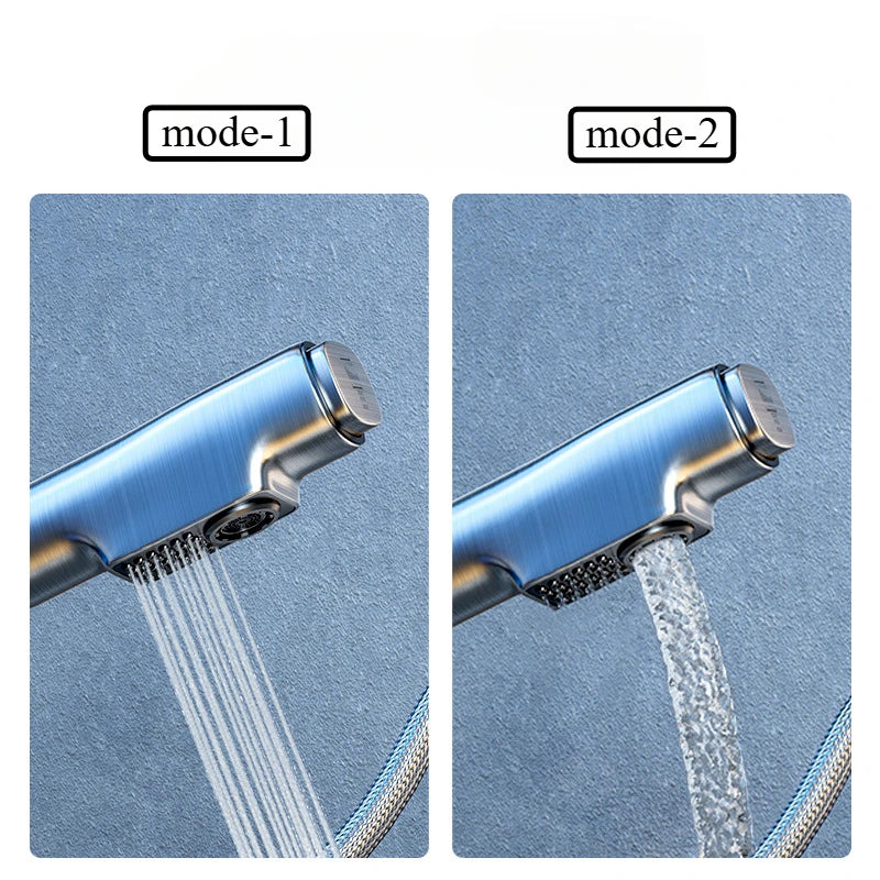 Hot and cold faucet bathroom sink vanity with pull-out function that can be raised and lowered 360º rotating mixing spray faucet