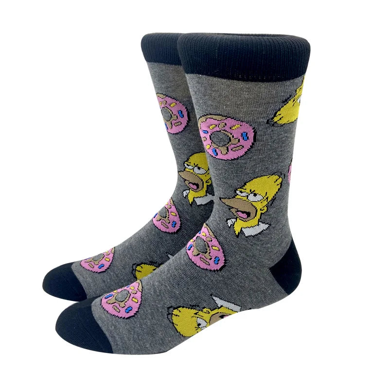 New 1 Pair The Simpsons Harajuku Women Men Socks Cartoon Personality Skateboard Socks Anime Middle Tube Cotton Unisex Socks