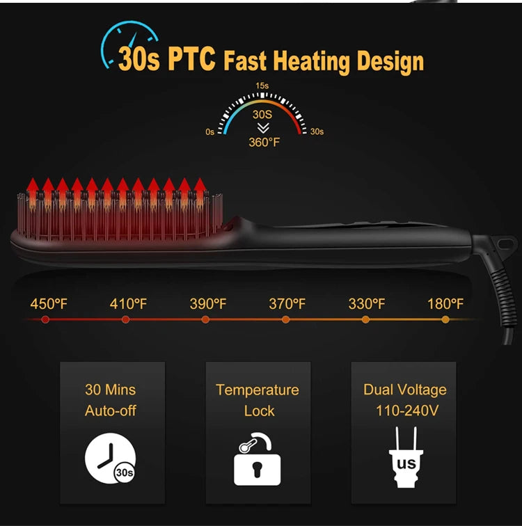 3 in 1 Electric Straightener Beard Straightener Hair Straightener With Teeth Curly Beards Magic Brush Comb For Man and Women.