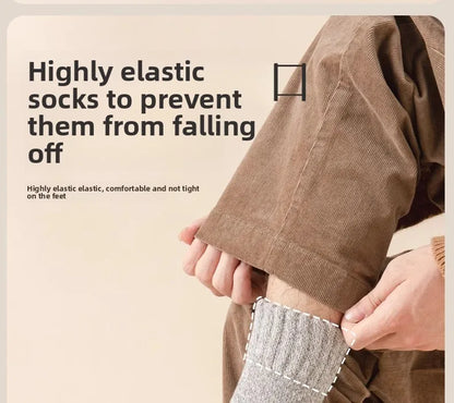 5 pairs of men's mid-calf thick winter fleece-lined thermal terry socks, blended cashmere solid color towel socks.