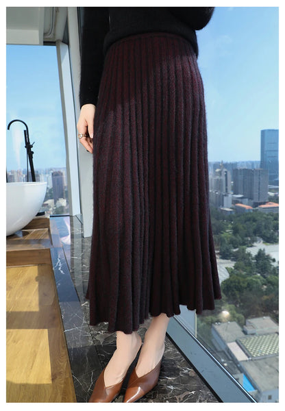mink cashmere skirt Fashion long dress women A-line skirt autumn winter loose pleated skirt elegant high-waisted skirt ladies