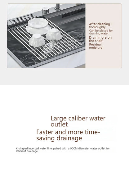 Wasserfall-Küchenspüle aus Edelstahl, extra groß, mit einem Schlitz, multifunktionale Geschirrspülbecken, Unterbaubecken, Tassenwascher