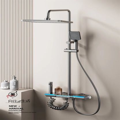 Space aluminum digital display atmosphere light shower shower set, 4-speed turbocharged bathroom shower