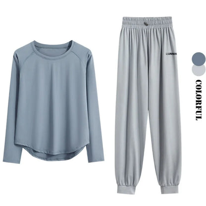 DRUR 2pcs Running Set Women Tracksuit Lightweight Loose Long Sleeve Sport Shirt Pants Sets 2 Piece Sportswear Outfit Gym Clothes