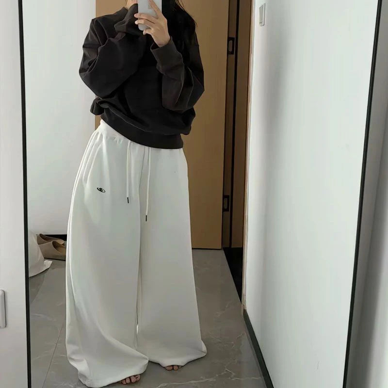 Oversize Cotton Pants Woman Y2K Casual Drawstring Trousers Korean Streetwear High Waist All Match Jogger Pants Grey Sweatpants.