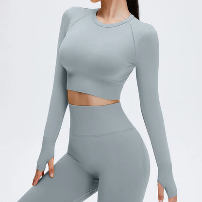 2/3/4Pcs Women's Tracksuit Seamless Yoga Set Leggings Sports Suit for Fitness Long Sleeve Top Gym Clothing Workout Sportswear