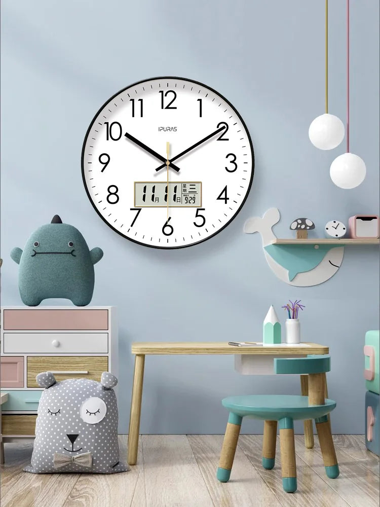 2025, neue 10/12/14 Zoll Temperatur und Luftfeuchtigkeit, elektronischer Kalender, multifunktionale Wanduhr, Dual-Display, stummgeschaltete Quarzuhren