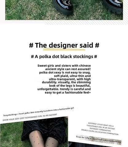 Thin Summer Black Silk Stockings Women's High Transparent Anti-Catch Wear-Resistant Polka Dot Design Comfortable Underwear.
