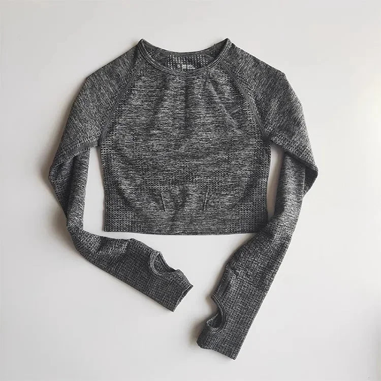 Seamless Shirts Crop Top Long Sleeves Shirts for Women Sports Fitness Gym Clothing Workout Tops Sports Shirts.