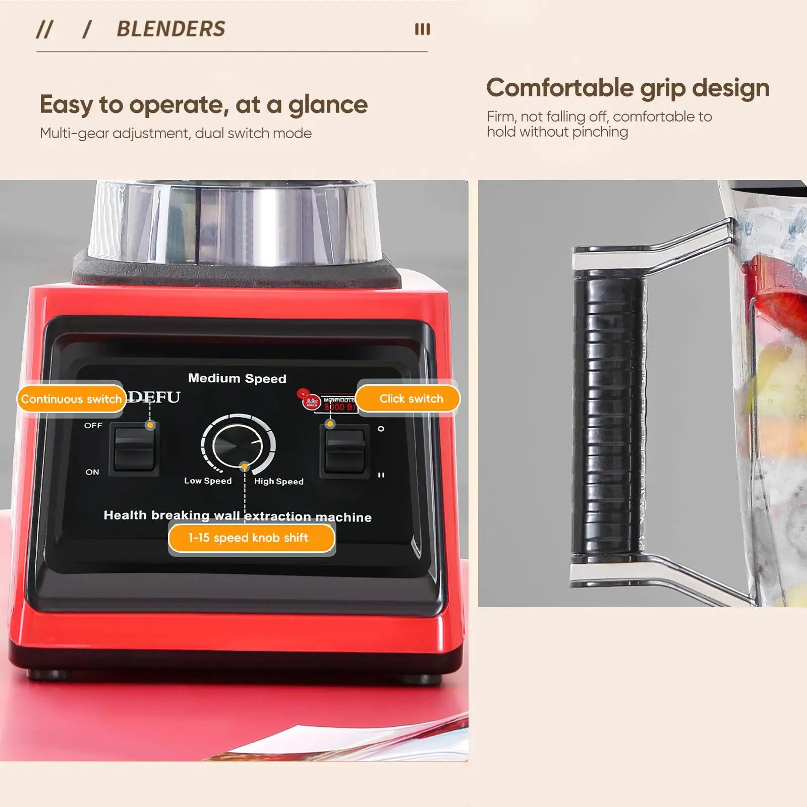 9500W 15 Speed multi-function Professional Blender 4-Blade 3-In-1 Wall Breaking Machine 5L Container Ice Nut Fruit mix Strong.