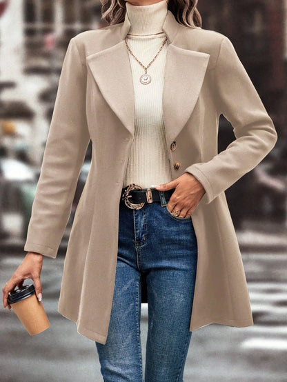 Strickjacke mischt solide Langarm Einreiher Oberbekleidung Loose Fit Knopf umdrehen Kragen Wolle Mäntel Knopf Büro Dame