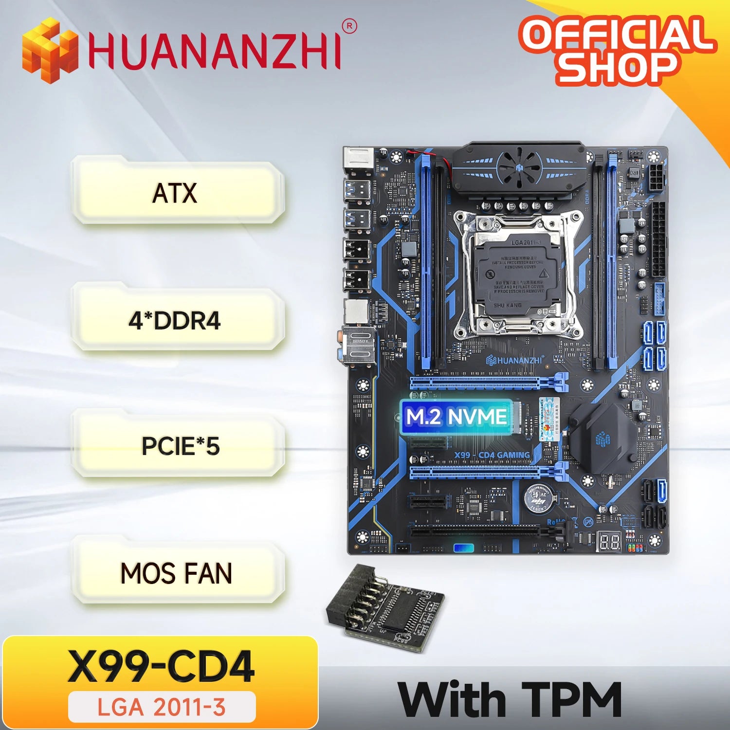 HUANANZHI X99 CD4 Motherboard Support LGA 2011-3 Intel Xeon E5 V3 V4 DDR4 RECC NON-ECC Memory with TPM 2.0 for Desktop Computer.