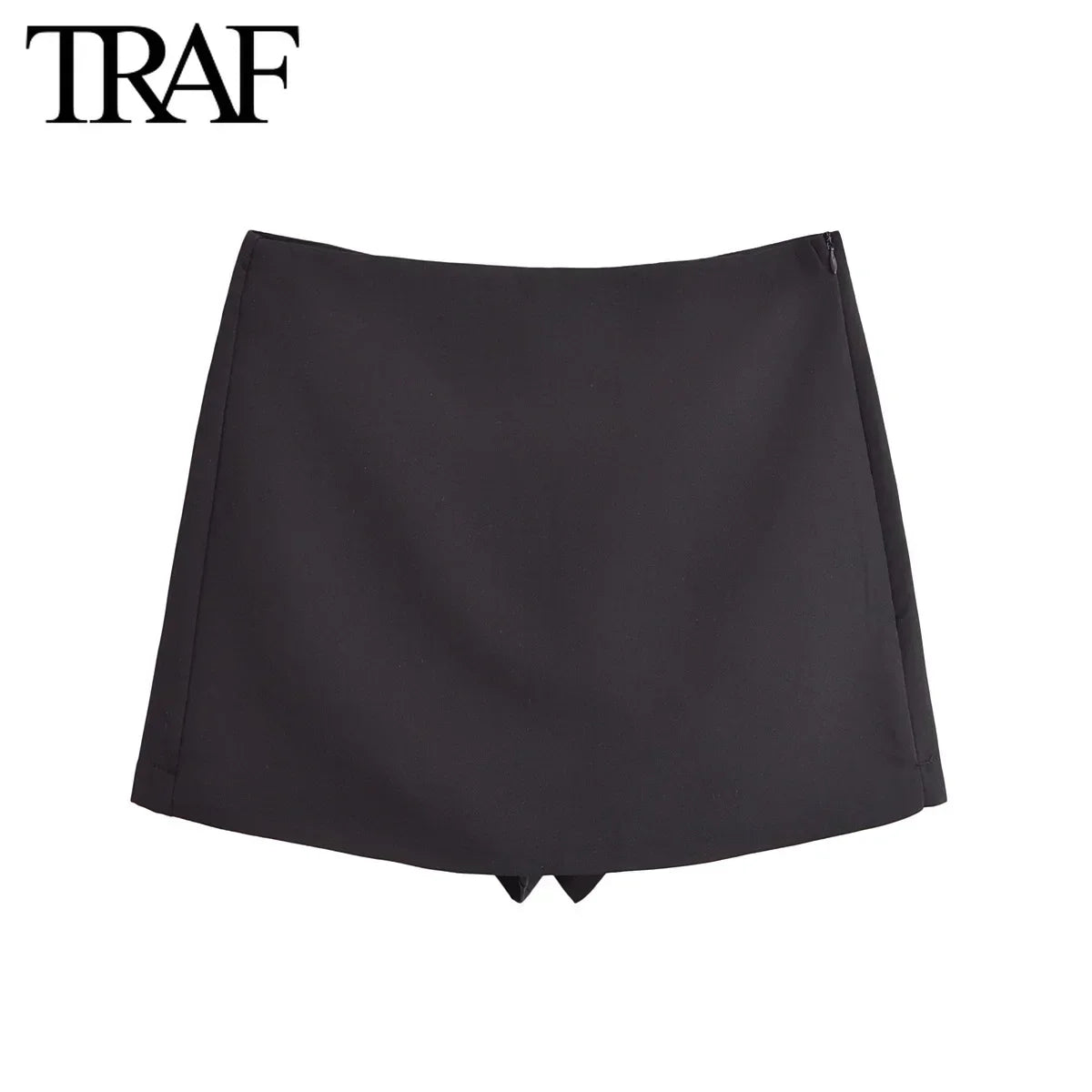 TRAF Shorts for Women Fashion Autumn Winter New Comfortable Casual Solid Color Side Zip Middle-waisted A-line Culotte Skirt Pant.