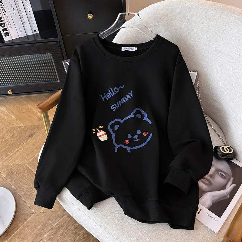 170 kg Plus Größe Damen Büste 170 Frühling Herbst Lose Langarm Cartoon Print Pullover Sweatshirts 4XL 5XL 6XL 7XL 8XL 9XL