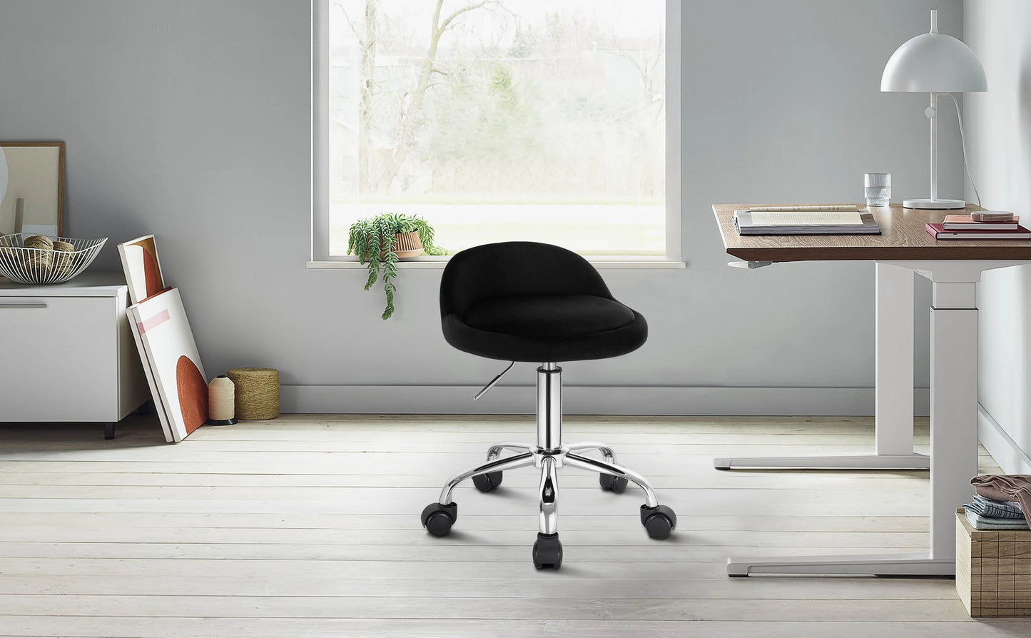 WOLTU Drehbarer Bürostuhl mit Rollen, höhenverstellbarer Computerstuhl mit niedriger Rückenlehne, Arbeitsrolle, Rocker-Schminkhocker