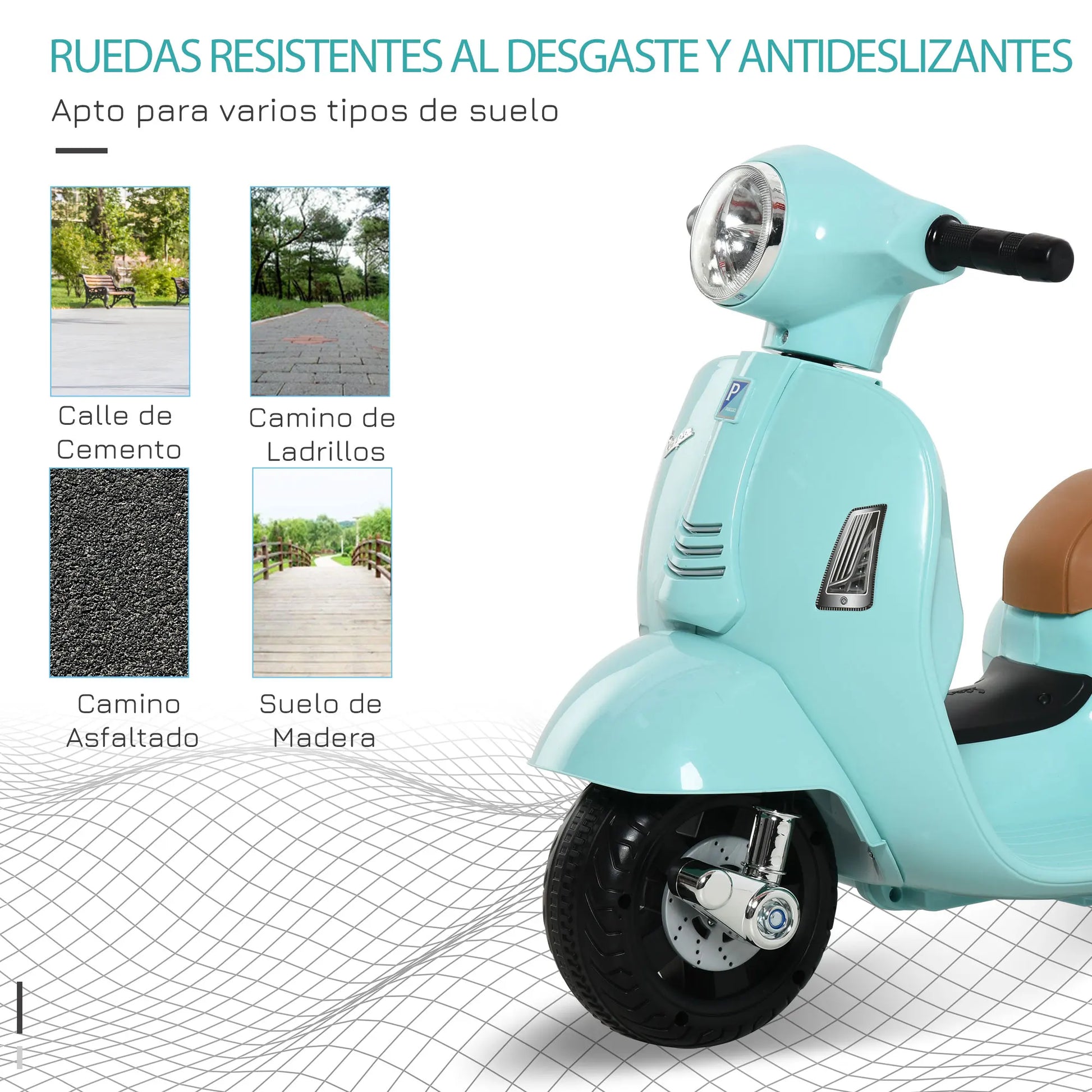 Homcom Vespa Electric Motorcycle for Children 18-36 Months with Headlight Horn 66.5X38X52Cm.