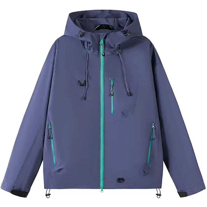 Outdoor Windbreaker Hooded Jacket Men Softshell Zip Up Windproof Waterproof Mountain Skiing Hiking Camping Jacket Autumn Coats