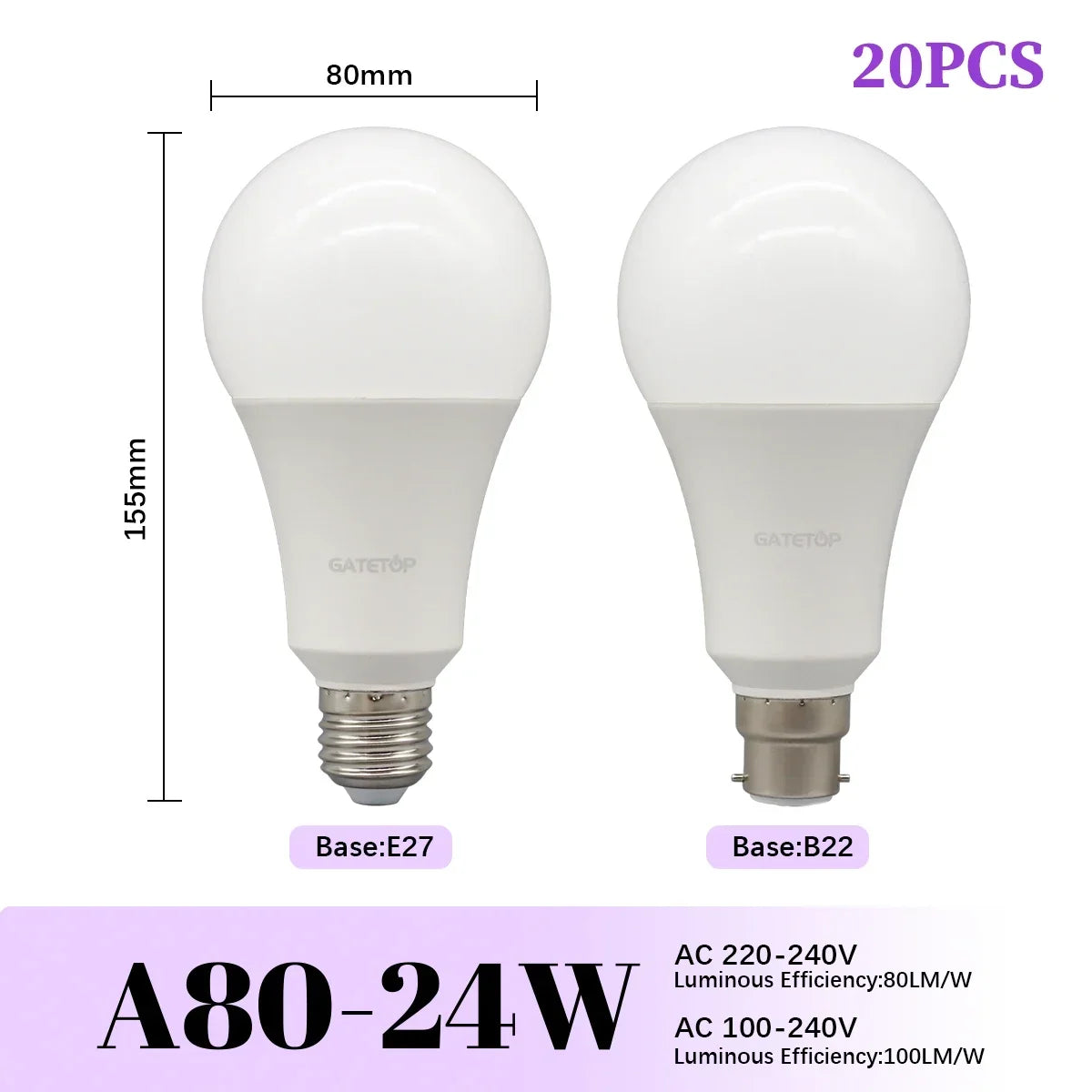 1/20PCS Led-lampe E27 B22 Energiesparlampen A60 A80 AC220V 230V 110V Licht 8W 18W 24W für Home Derection Wohnzimmer Beleuchtung
