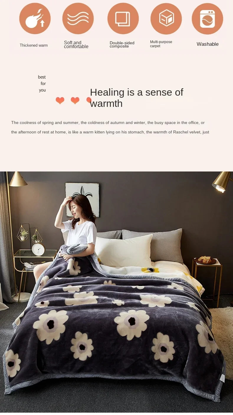 New Raschel plush thickened warm  - et 1PC 150/180/200cm nap air-conditioned room the aircraft  machine washable.