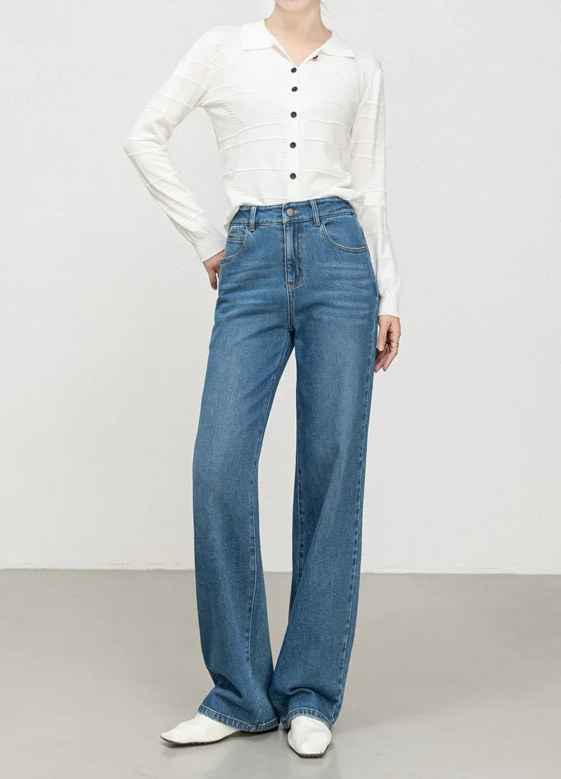 High Waist Straight Leg Jeans Women's Fashionable Denim Wide Leg Pants Slimming Narrow Version Floor-Length Autumn New Arrival.
