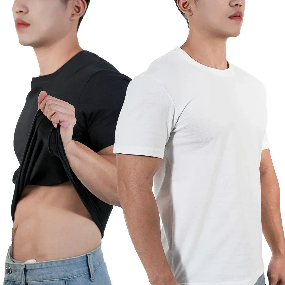 3pcs Mens Plain T-Shirt Casual 100% Cotton Slim Fit Short Sleeve Fitness Top Gym Clothes Soft Male White Black Big Size T Shirt.