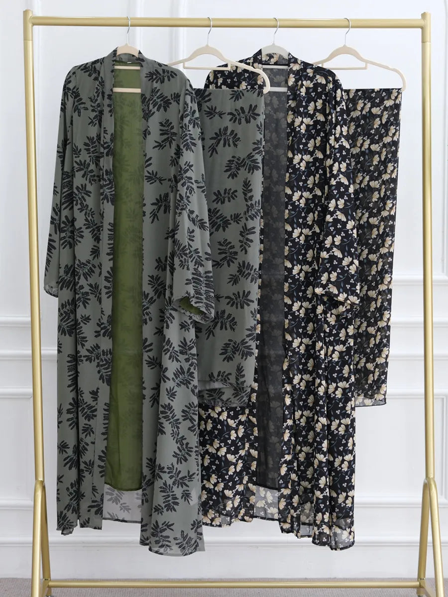 Muslim Women Dubai Abaya luxury Double layered chiffon Print Hijab Dress Kaftan Ramadan Robe Femme Islam african dresses Kebaya.