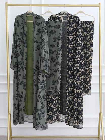 Muslim Women Dubai Abaya luxury Double layered chiffon Print Hijab Dress Kaftan Ramadan Robe Femme Islam african dresses Kebaya.