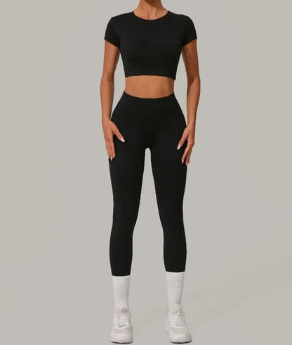 Seamless Yoga Sets Sports Fitness High Waist Hip Lift Tight Breathable Tracksuit Workout Clothing Gym Leggings Suit for Women.