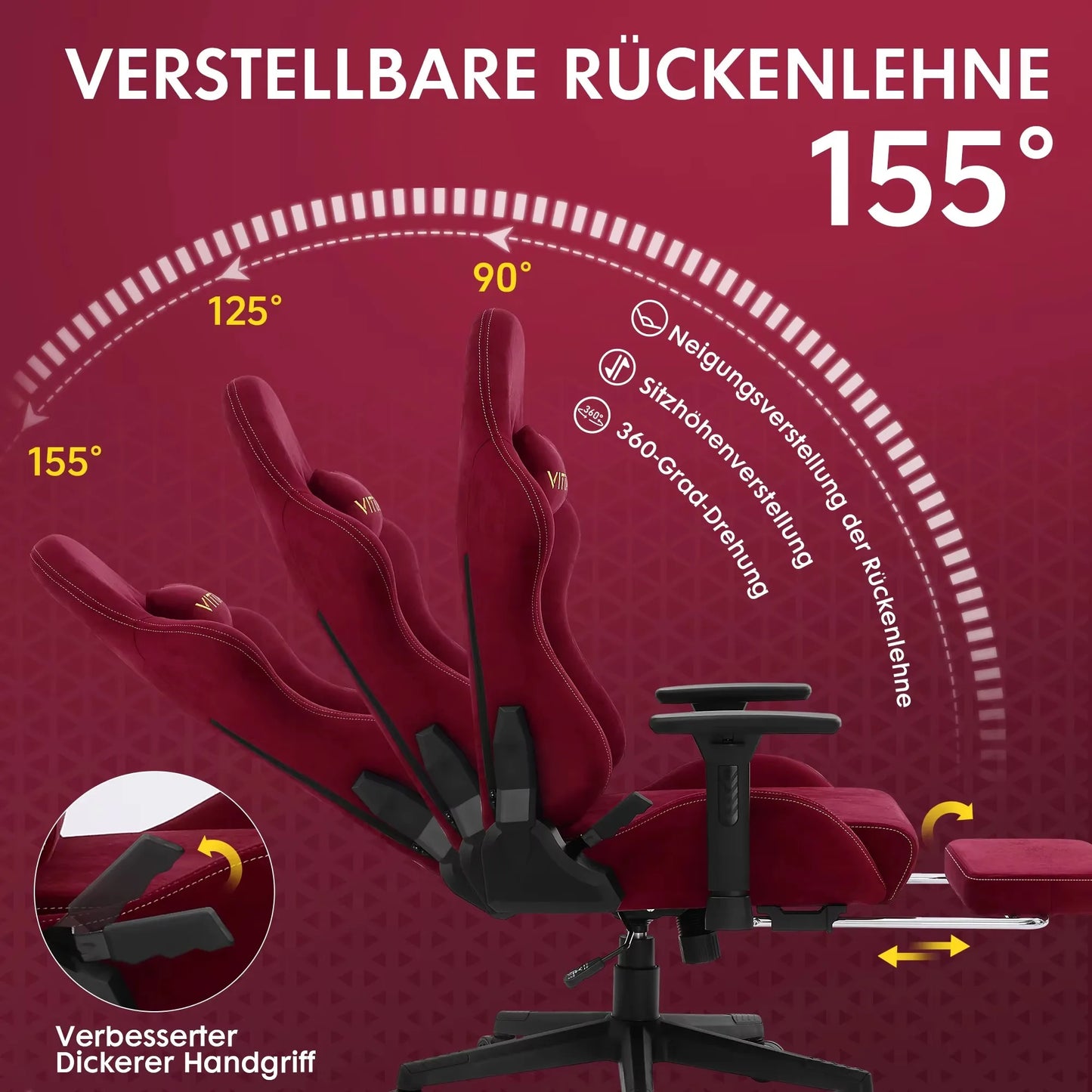 Kitinjoy Gaming-Stuhl, Computer-Bürostuhl mit Fußstütze, höhenverstellbarer Spielstuhl mit 360° ° Drehsitz und Kopfstütze